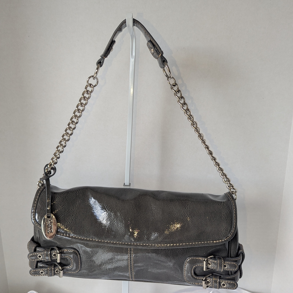 Franco Sarto Black Shoulder Bag with Glossy Finish